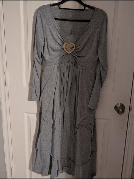 None Dresses & Skirts - Gray Long-Sleeve Maxi Dress with Heart Accent